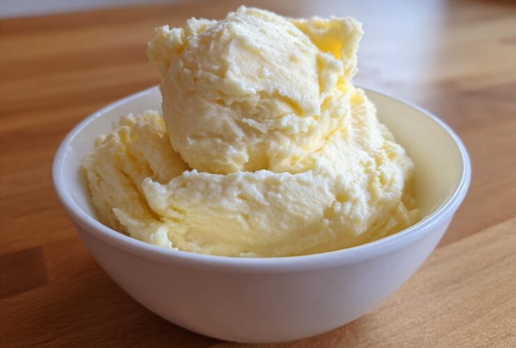 A close-up of a white bowl overflowing with incredibly creamy and fluffy mashed potatoes.