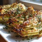 Close-up of roasted cabbage recipe wedges topped with melted cheese and fresh parsley.