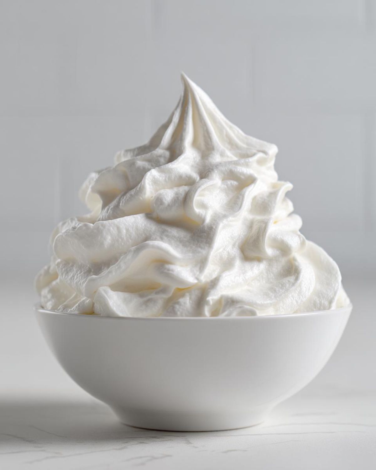 A white bowl filled with stiff, perfectly piped royal icing recipe mixture, ready for decorating.