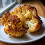 A whole head of Garlic Butter Roasted Cauliflower, perfectly browned and seasoned, served on a white plate.