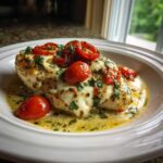 A juicy chicken breast topped with melted mozzarella, pesto sauce, and roasted cherry tomatoes from the Pesto Chicken Bake.